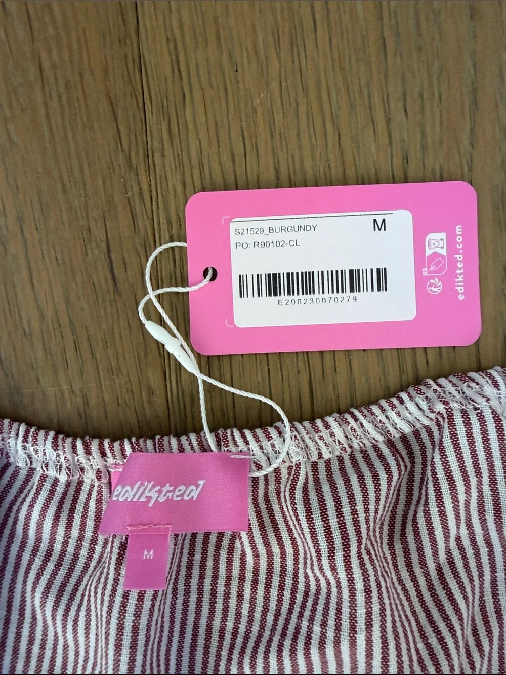 Edikted Pink and White Striped Puff-Sleeve Top